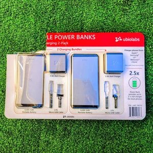 OPEN Ubiolabs 6000mAh Slim Portable Power Banks Mobile Charging 2Pack+USB Cables